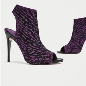 Zara Purple Fly Knit Peep Toe Bootie Cage Sandals